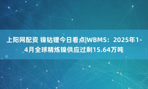 上阳网配资 镍钴锂今日看点|WBMS：2025年1-4月全球精炼镍供应过剩15.64万吨